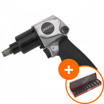 Slagmoersleutel 1/2" opname 298 Nm + Krachtdoppenset 10-delig
