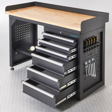 Werkbank PRO met eiken werkblad en 6 lades - 150 cm