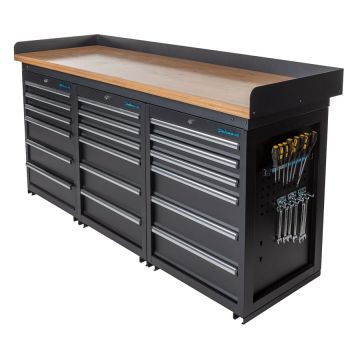 Werkbank PRO met bamboe werkblad en 18 lades - 200 cm