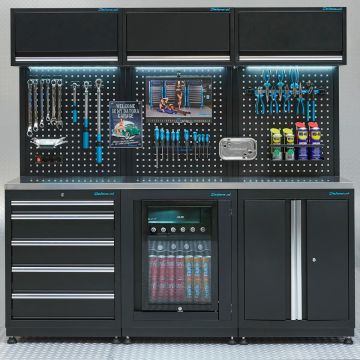 Werkplaatsinrichting PREMIUM RVS werkblad met koelkast – 204 cm breed