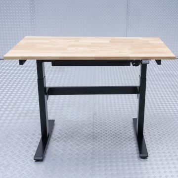 Verstelbare werkbank – elektrisch in hoogte verstelbare werktafel met eiken werkblad & lade