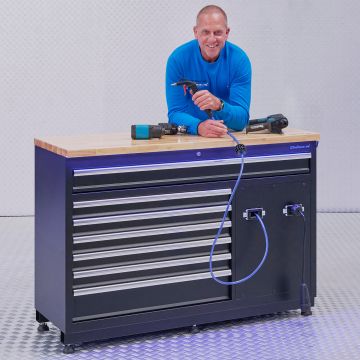 Premium werkbank met stroom en lucht - 136 cm - Eiken werkblad