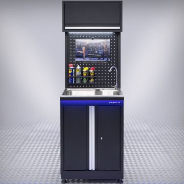 Wasbak met kraan voor werkbank en werkplaats + gatenbord en hangkast