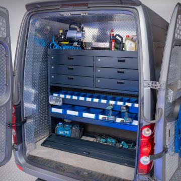 Bedrijfswageninrichting - Ladekast met 6 afsluitbare lades, legplank en opbergvak