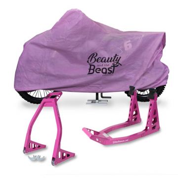 Roze paddockstands en motorhoes - beauty and the beast collection