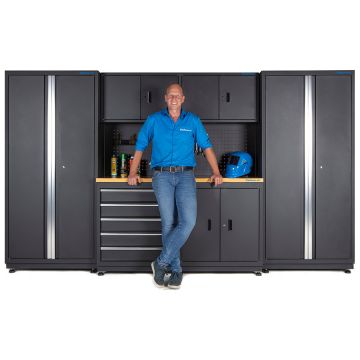 Werkbank 160 cm met bovenkast en twee gereedschapskasten