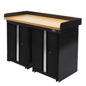 Werkbank PRO met bamboe werkblad en 2 werkplaatskasten - 150 cm