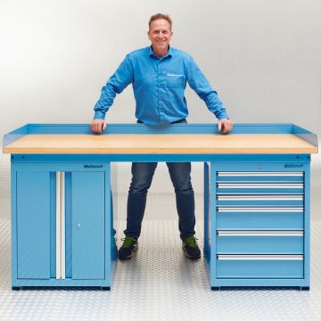 Werkbank PRO bamboe - 6 lades - opbergkast - 200 cm - blauw