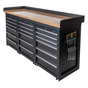 Werkbank PRO met eiken werkblad en 18 lades - 200 cm