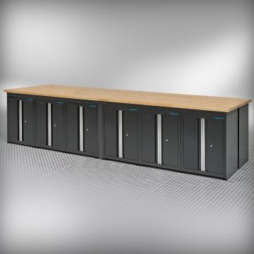 Werkbank PRO eiken - 12 opbergkasten - 400 cm - zwart
