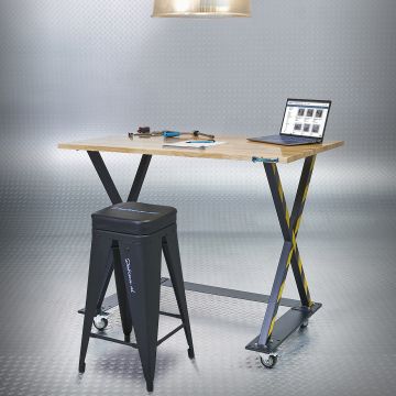 Industriële werktafel 120 cm en werkplaatskruk