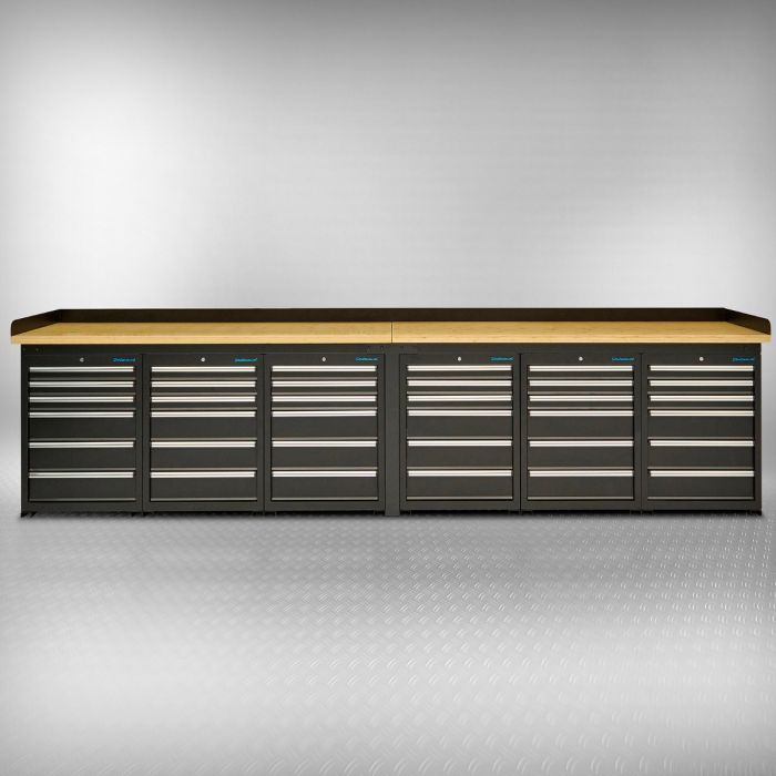 Werkbank PRO - bamboe werkblad - 36 lades - 400 cm - zwart