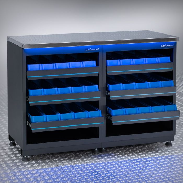 Werkbank PREMIUM RVS werkblad met opbergbakken – 136 cm