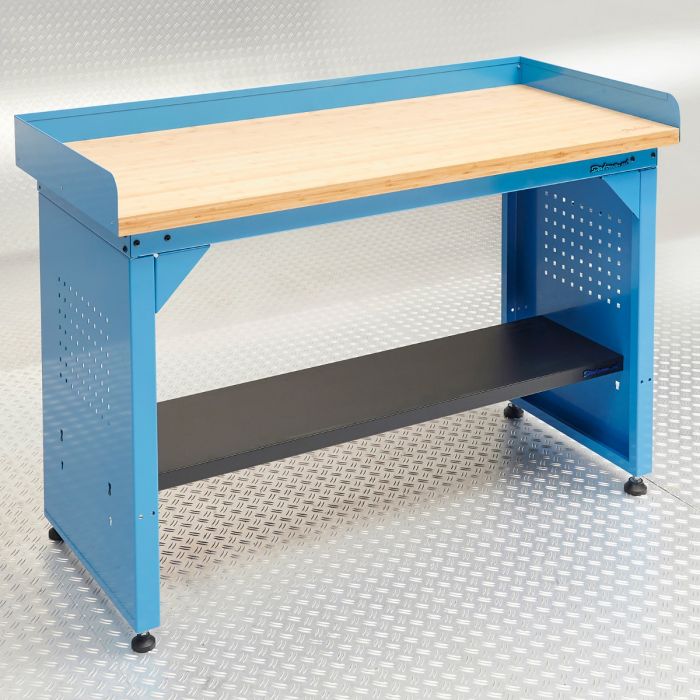 Werkbank PRO - eiken werkblad - legbord - 150 cm - blauw